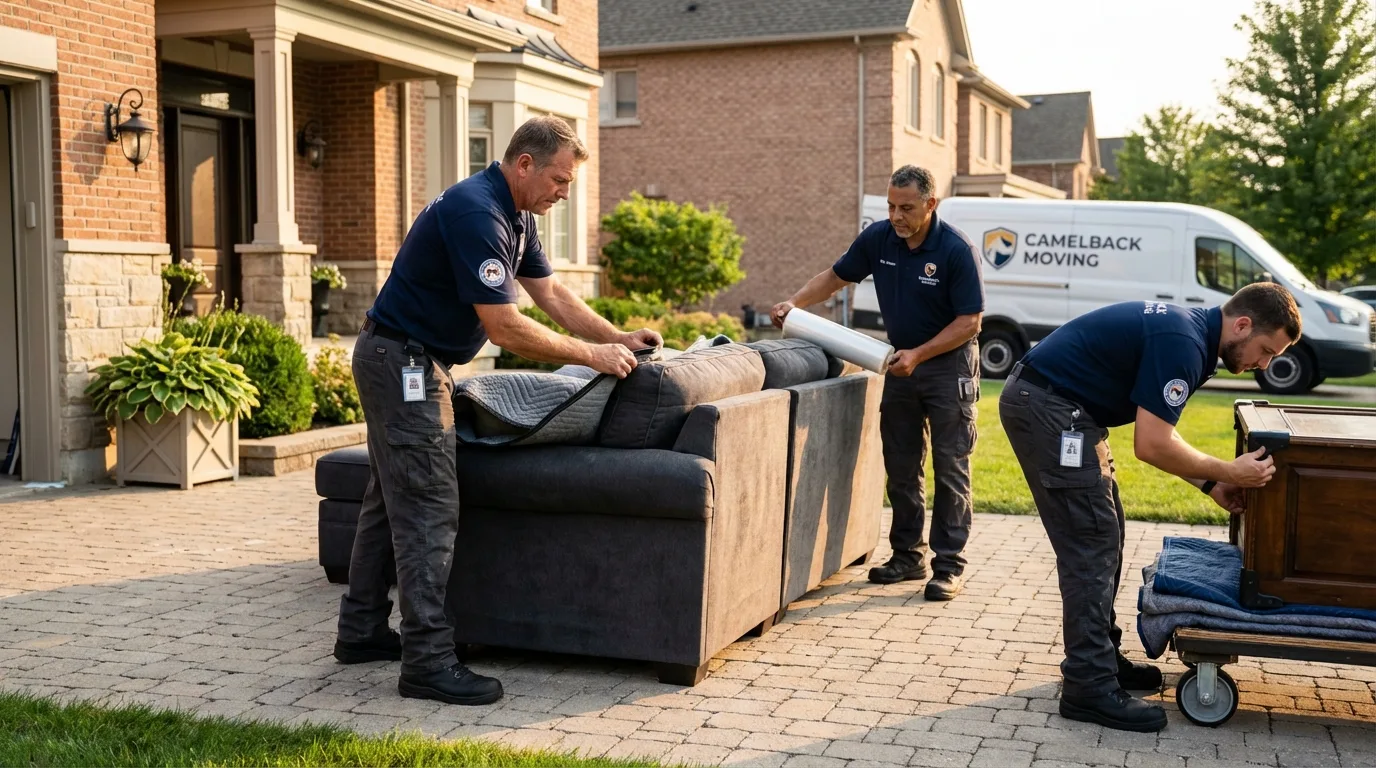 Large estate moving crew wrapping furniture in West Rutland, VT